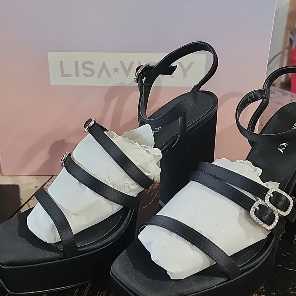 New Lisa Vicky Babe Strappy Platform Sandal W 9M New Classy! ⚫️